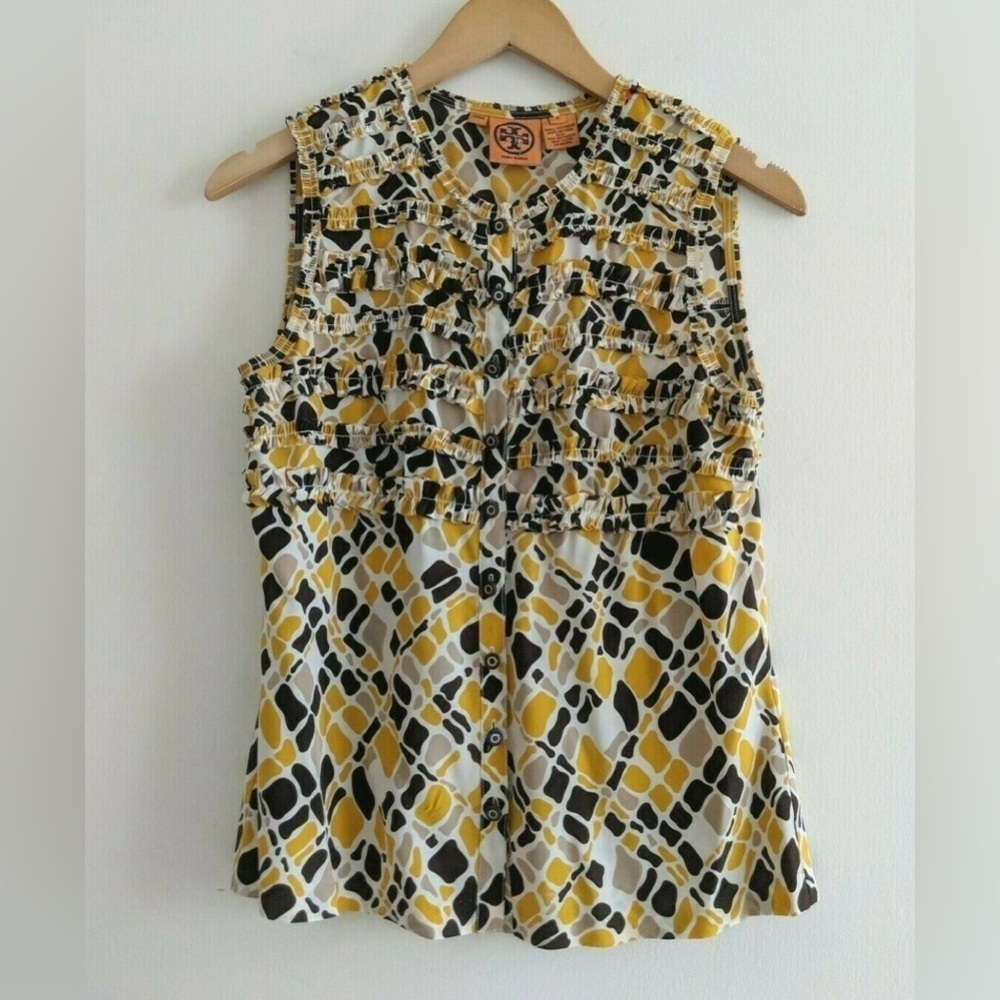 Tory Burch Women's Sleeveless Silk Top - Yellow and Black Sz 8, 016